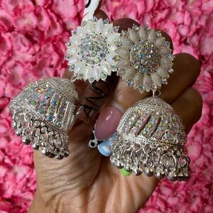 Crystal White Floral Jhumka Earrings - Women Jewelry